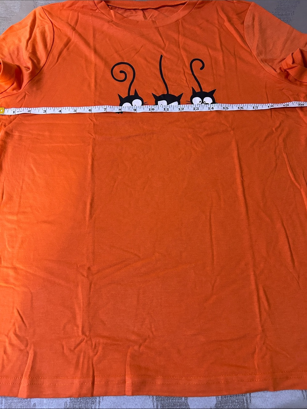 Women's Orange Short-Sleeve Tee with Playful Cat Motif